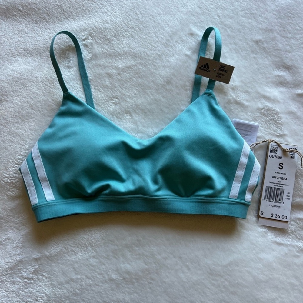 NWT! Adidas ALL ME 3-STRIPES Bra Mint with White Stripes